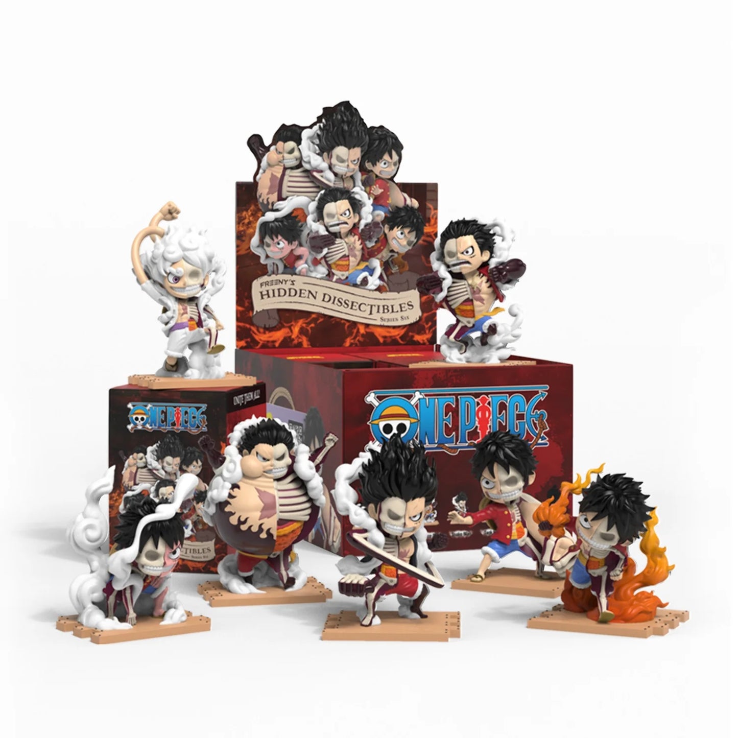 Mighty Jaxx Freeny's Hidden Dissectibles: One Piece Series 6 (Luffy Gears Edition) | Bandeja lacrada com 6 - Não contém duplicatas | Caixa surpresa de bonecos colecionáveis de brinquedo