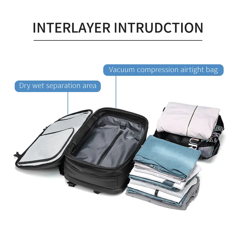 LAG Vacuum Expandable Travel Backpack - Waterproof Oxford Fabric, Compression Carry On Bag, Lightweight Luggage Backpack for Airplane, Hiking, Business, Weekend Trips