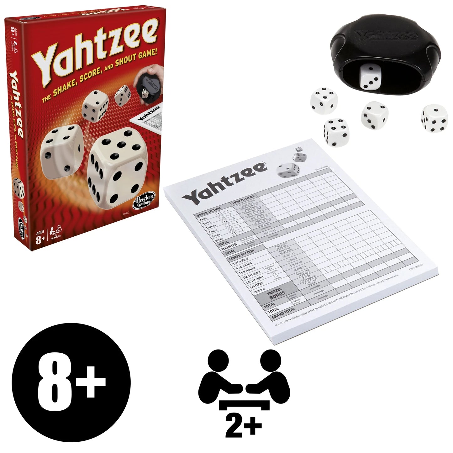 YAHTZEE Classic, Game for Kids Ages 8+, for 2+ Players, Includes Shaker and Dice