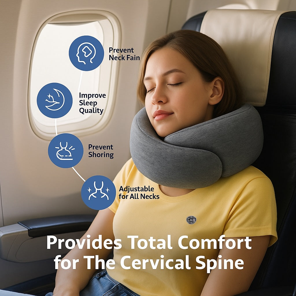 LAG Neck Travel Pillow | Memory Foam Neck Pillow for Comfort on Airplane | Compact and Ergonomic Design for Travel